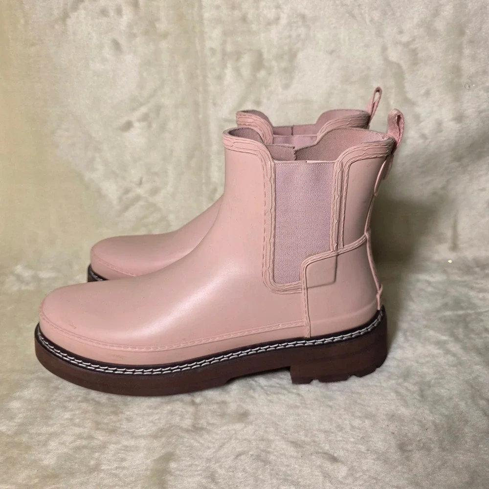 Hunter Refined Stitch Chelsea Rain Boots Pink Waterproof Girly Women US 11 NEW